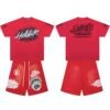 Hell Star Men Red Cotton Short Set Tshirt Shorts Street Style